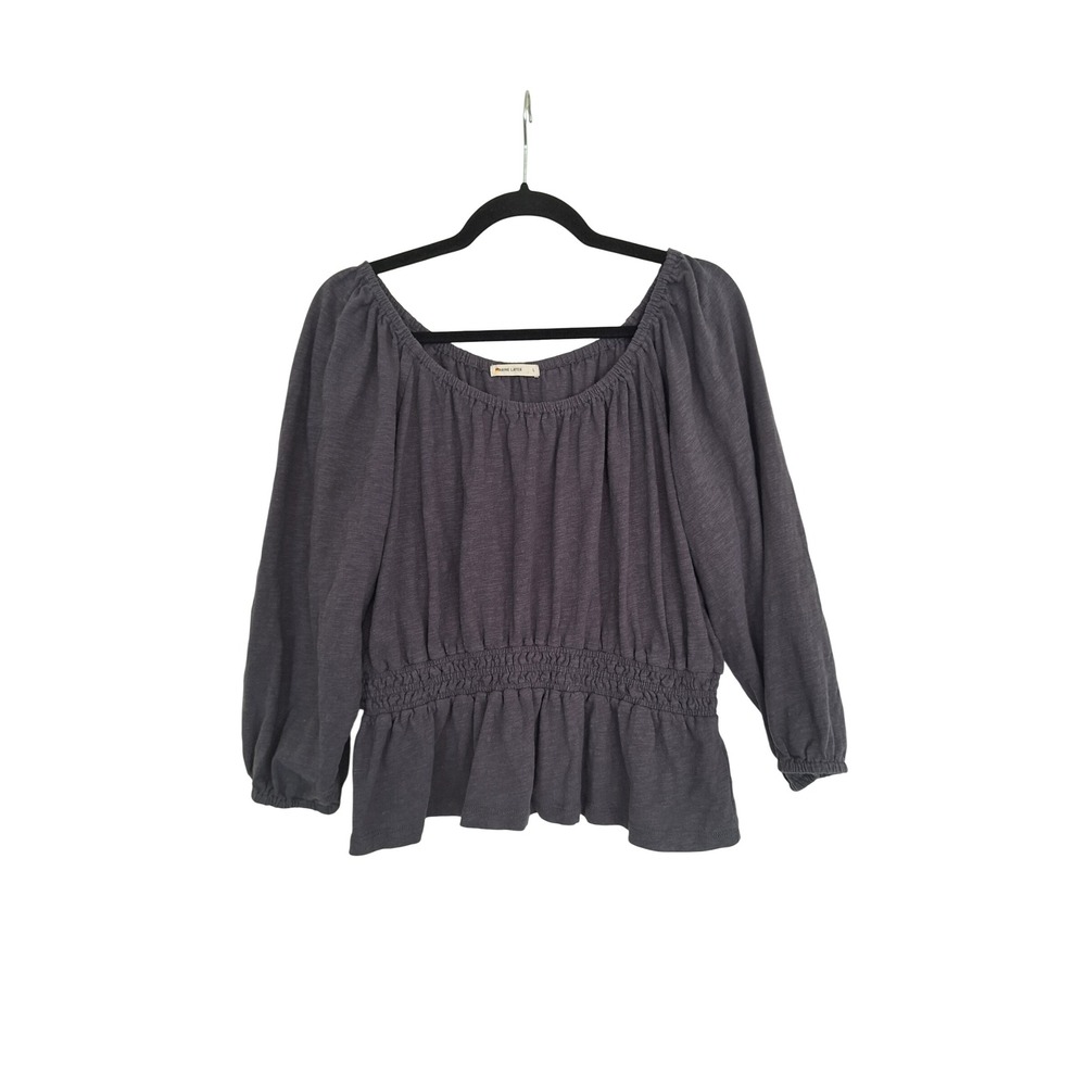 Marine Layer Charcoal Gray Cotton Smocked Peplum Top 3/4 Sleeve Large